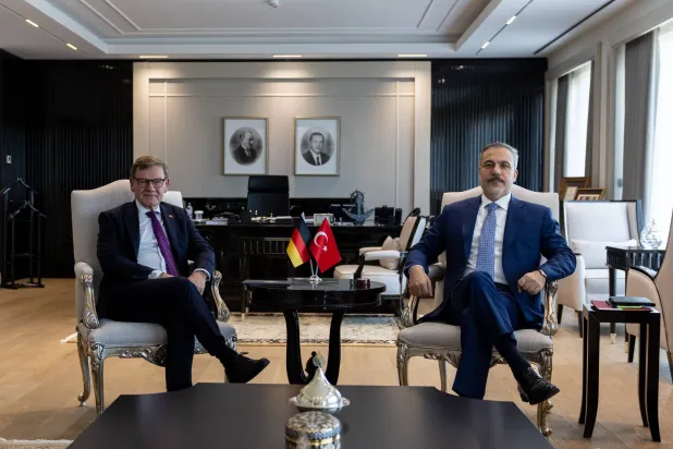 جانب من مباحثات وزيري الخارجية التركي هاكان فيدان والألماني يوهان فاديفول في أنقرة 17 أكتوبر («الخارجية» التركية)