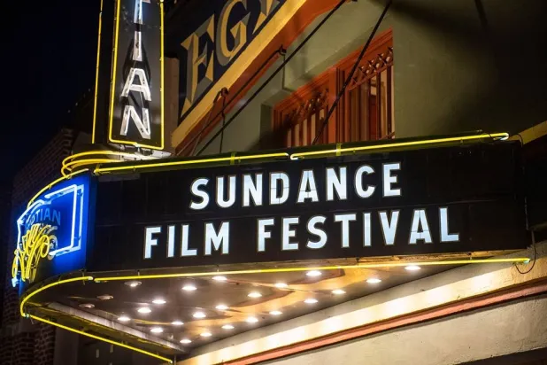 The marquee of the Egyptian Theatre appears during the Sundance Film Festival in Park City, Utah on Jan. 28, 2020. (AP)