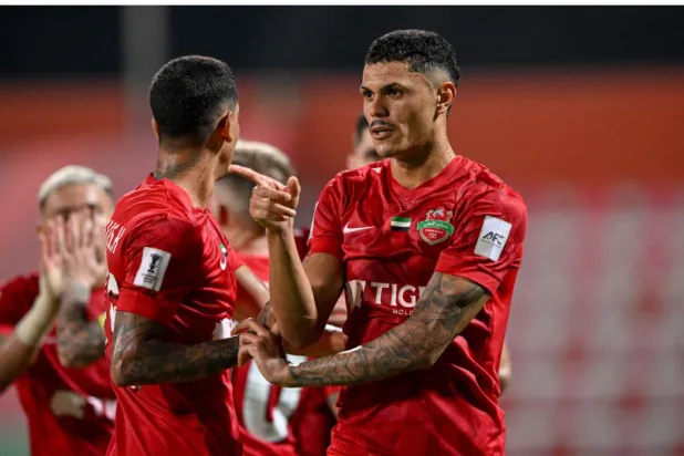 فرحة لاعبي شباب الأهلي الإماراتي بالفوز الكبير على ناساف (الاتحاد الآسيوي) 