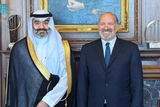Saudi Minister of Communications and Information Technology Eng. Abdullah Alswaha meets with US Secretary of Commerce Howard Lutnick. (SPA)