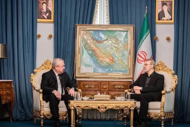 Alexander Lavrentiev, the Russian president’s special envoy to Syria, meets with Ali Larijani, Secretary of Iran’s Supreme National Security Council, in Tehran on Tuesday. (Tasnim) 