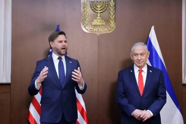 US Vice President JD Vance meets Israeli Prime Minister Benjamin Netanyahu at the latter’s office in Jerusalem on Wednesday (AP)
