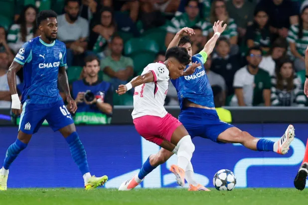 من مباراة سبورتنغ لشبونة ومرسيليا (أ.ف.ب)