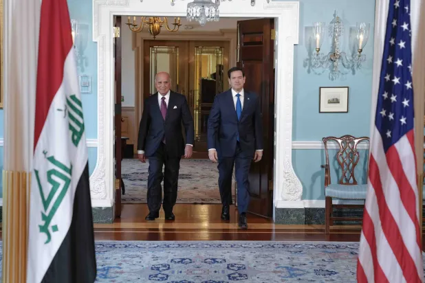US Secretary of State Marco Rubio and Iraqi Foreign Minister Fuad Hussein in Washington in April 2025 (Government Media). 