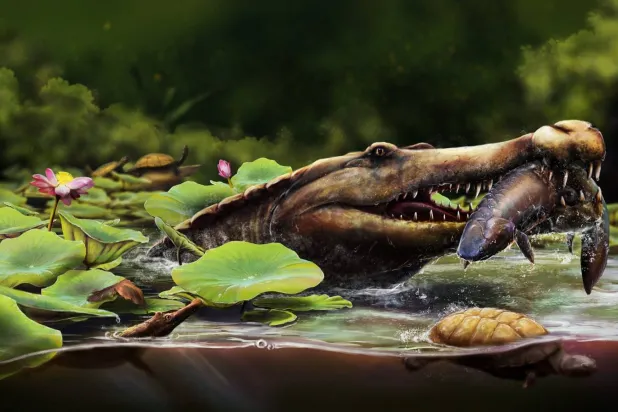 رسم تخيلي لتمساح «واديسوكس كسّابي» (مركز الحفريات الفقارية بجامعة المنصورة)