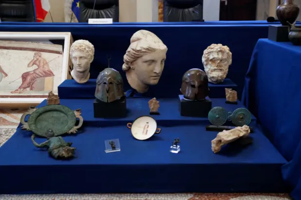 Some of the antiquities worth an estimated $19 million are seen after being returned to Italy by New York City, in Rome, Italy, January 23 2023. REUTERS/Remo Casilli 
