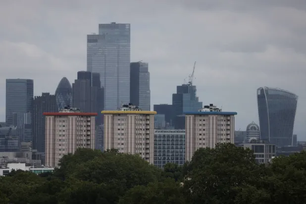FILE PHOTO: A view of the City of London's skyline from Primrose Hill in London, Britain, July 25, 2024. REUTERS/Hollie Adams/File Photo