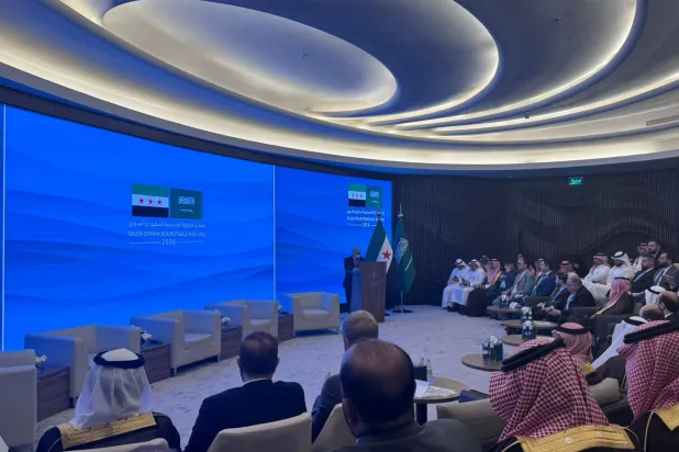  وزير الاقتصاد والصناعة السوري الدكتور محمد الشعار خلال أعمال الطاولة المستديرة السعودية السورية في الرياض (الشرق الأوسط)