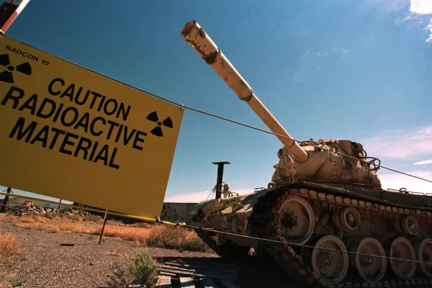 FILE - An M-48 tank which fired uranium-tipped shells in the 1970s sits at the Nevada Test Site on Aug. 24, 1999. (AP Photo/Laura Rauch, File)
