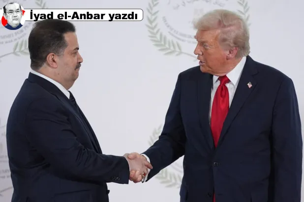 ABD Başkanı Donald Trump, Şarm el-Şeyh'te düzenlenen Gazze zirvesinde Irak Başbakanı Muhammed Şiya es-Sudani'yi kabul ediyor, 13 Ekim 2025 (Majalla)