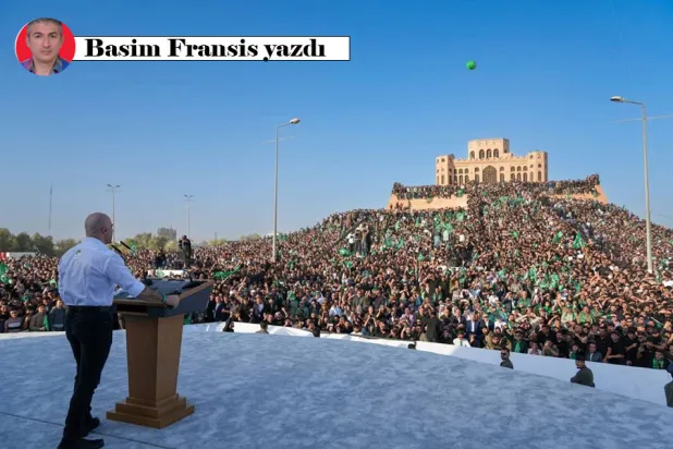 Kürdistan Yurtseverler Birliği’nin lideri Bafel Talabani destekçilerine hitap ediyor (partinin resmi medya platformu)