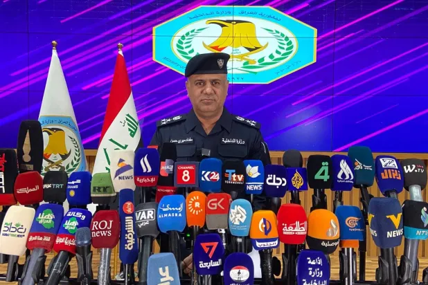 مدير العلاقات والإعلام في وزارة الداخلية مقداد ميري خلال مؤتمر صحافي في بغداد (وكالة الأنباء العراقية)