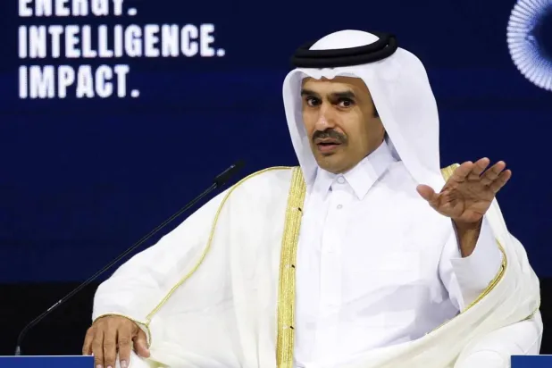 Qatari Energy Minister Saad bin Sherida Al Kaabi speaks during the opening ceremony of the annual energy industry event Abu Dhabi International Petroleum Exhibition and Conference (ADIPEC) in Abu Dhabi on Monday (Reuters) 