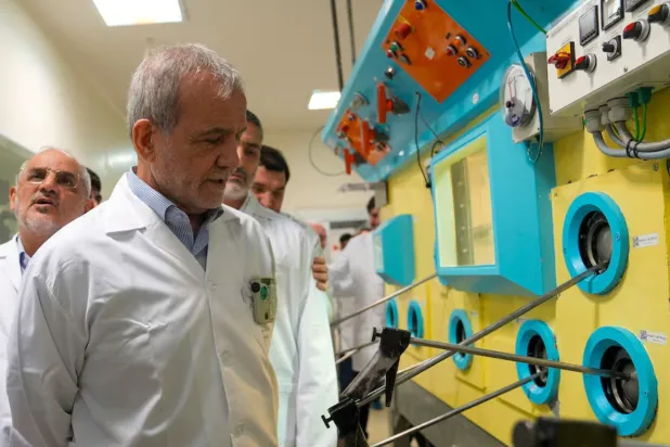 Iranian President Masoud Pezeshkian visits the Iranian Atomic Energy Organisation in Tehran, Iran, November 2, 2025. Iranian Atomic Organisation/WANA (West Asia News Agency)/Handout via REUTERS 