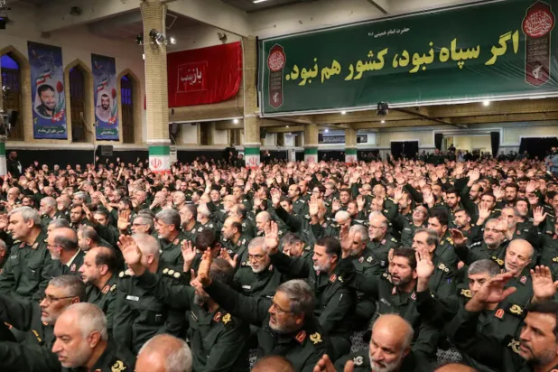 Commanders and members of the Revolutionary Guard Corps meet with Iran's Supreme Leader Ali Khamenei in Tehran, Iran August 17, 2023. Office of the Iranian Supreme Leader/WANA (West Asia News Agency) via REUTERS 
