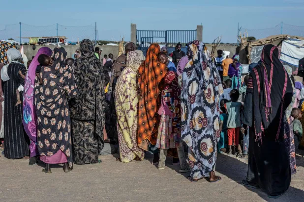 Sudanese refugees participate in an awareness-raising session at the Tine transit camp in Chad on November 8, 2025. (AFP)
