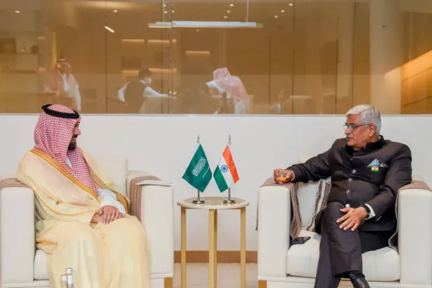 Saudi Minister of Culture Prince Badr bin Abdullah bin Farhan holding talks with India’s Minister of Tourism and Culture Gajendra Singh Shekhawat,X)