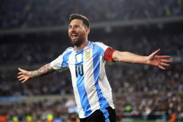 Football - World Cup - South American Qualifiers - Argentina v Bolivia - Estadio Mas Monumental, Buenos Aires, Argentina - October 15, 2024 Argentina's Lionel Messi celebrates scoring their first goal. (Reuters)
