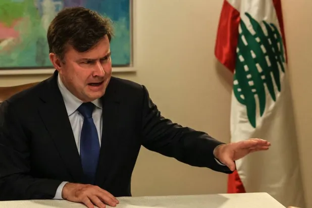 US Assistant Secretary for Terrorist Financing and Financial Intelligence at the US Treasury Department John Hurley, speaks during an interview with a number of journalists, at the US Embassy in Awkar, north of the Lebanese capital Beirut on November 10, 2025. (AFP)