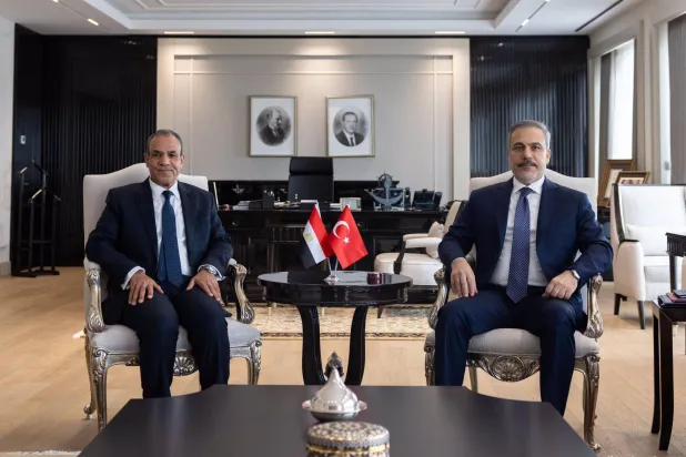 لقاء وزيري الخارجية التركي هاكان فيدان والمصري بدر عبد العاطي في أنقرة في 4 فبراير الماضي (الخارجية التركية)