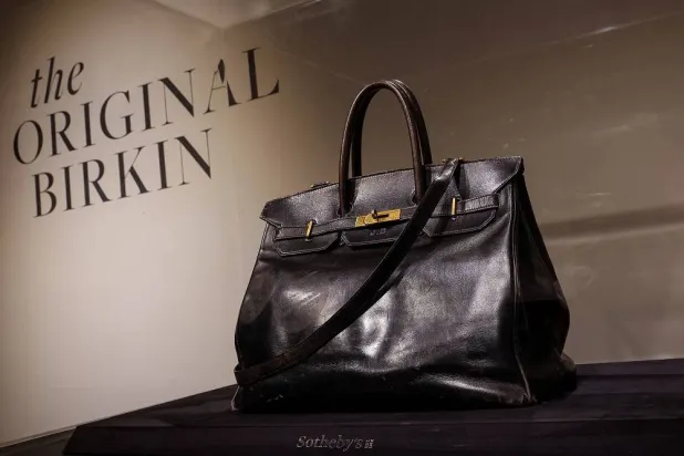 The original Birkin, the first ever made by Hermes for Jane Birkin crafted in 1984 is displayed during the press preview of Sotheby’s Luxury Week Sale at Sotheby’s Auctions in New York City, US, June 6, 2025. (Reuters) 