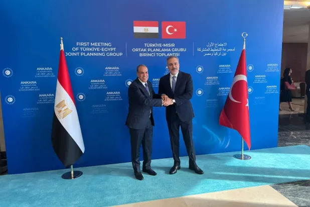  وزير الخارجية التركي خلال استقبال نظيره المصري (الخارجية المصرية)