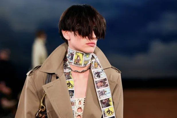 FILE PHOTO: A model presents a creation at the Burberry catwalk show held during London Fashion Week in London, Britain, September 22, 2025. REUTERS/Isabel Infantes