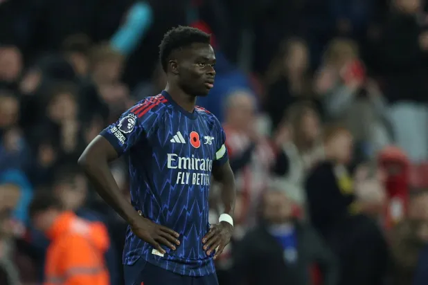 FILE PHOTO: Soccer Football - Premier League - Sunderland v Arsenal - Stadium of Light, Sunderland, Britain - November 8, 2025 Arsenal's Bukayo Saka reacts after the match REUTERS/Scott Heppell 