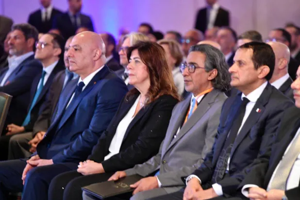 جانب من حضور الرئيس عون للمؤتمر (الشرق الأوسط)