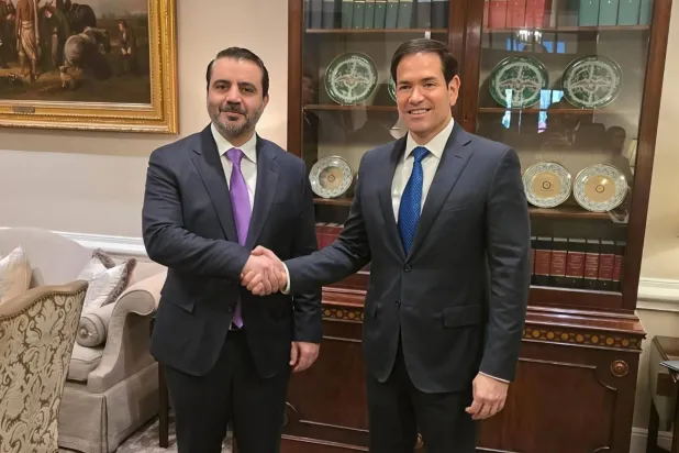 وزير الخارجية السوري أسعد الشيباني ونظيره الأميركي ماركو روبيو في واشنطن (حساب الشيباني عبر منصة إكس)