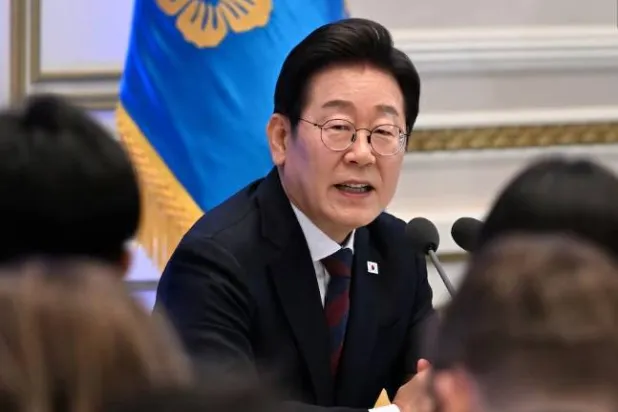 South Korean President Lee Jae Myung delivers a speech during a press conference to mark his first 30 days in office at Yeongbingwan of Blue House on July 3, 2025 in Seoul, South Korea. Kim Min-Hee/Pool via REUTERS/File Photo Purchase Licensing Rights