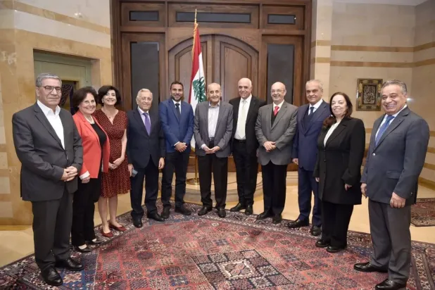 Lübnan Meclis Başkanı Nebih Berri, Basın Editörleri Sendikası heyetini kabul etti. (Lübnan Meclis Başkanlığı)