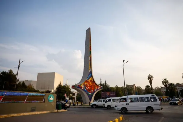 The Damascene Sword Monument at Umayyad Square in Damascus, Syria, November 12, 2025. (Reuters)