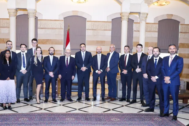 Lebanese Prime Minister Nawaf Salam meets with the delegation from Morgan Stanley in Beirut. (Lebanese prime minister's office)