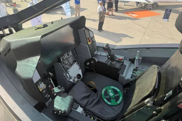An F-35 fighter jet displayed by Lockheed Martin at the Dubai Airshow. (Asharq Al-Awsat)