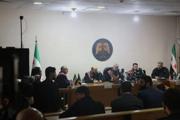  جانب من أولى جلسات المحاكمة العلنية للمتهمين بأحداث الساحل في مدينة حلب (سانا)