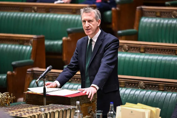 A handout photograph released by the UK Parliament shows Britain's Minister of State in the Home Office, Dan Jarvis, making a statement to MPs on an "Espionage Alert" issued by Britain's domestic intelligence agency MI5, in the House of Commons in London on November 18, 2025. (House of Commons / AFP)