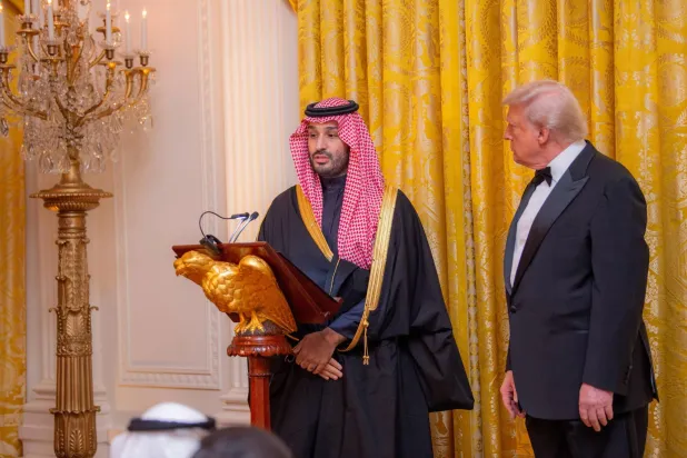 18 November 2025, US, Washington: Saudi Arabia's Crown Prince, Mohammed bin Salman attends a dinner at the White House with US President Donald Trump. Photo: -/Saudi Press Agency/dpa