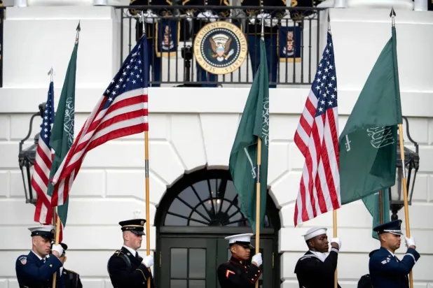 Part of the ceremony for the reception of Saudi Crown Prince Mohammed bin Salman at the White House (AP)