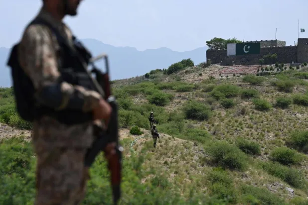 Pakistani troops patrol along the border. Militancy has surged in the border province of Khyber Pakhtunkhwa, with most attacks directed at security forces. Aamir QURESHI / AFP/File
