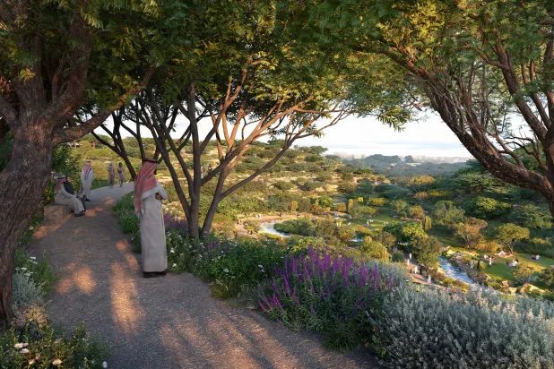 تصور رقمي لأحد وديان الحديقة (مكتب جربر للعمارة)