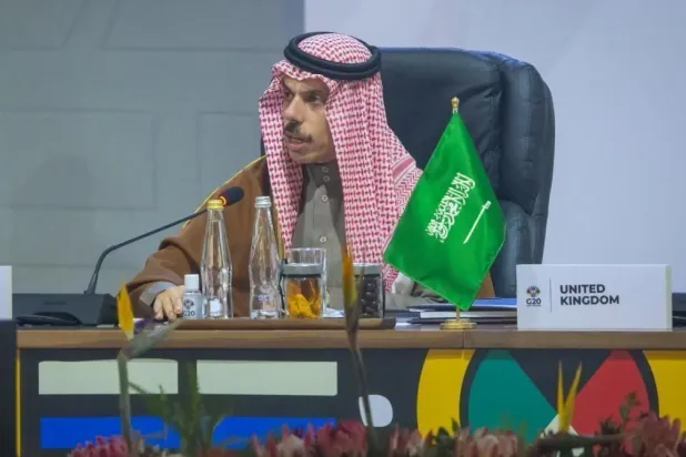 Saudi Minister of Foreign Affairs Prince Faisal bin Farhan bin Abdullah participates in the opening session of the G20 Leaders' Summit held in Johannesburg, Nov 22, 2025 - SPA