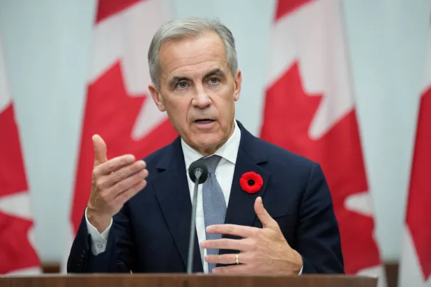 Canada's Prime Minister Mark Carney speaks during a news conference following the APEC Summit in Gyeongju, South Korea, Saturday, Nov. 1, 2025. (Adrian Wyld/The Canadian Press via AP)