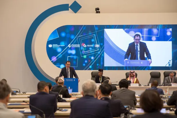 المدير العام لـ«يونيدو» جيرد مولر خلال «القمة العالمية للصناعة في دورتها الحادية والعشرين» بالرياض (الشرق الأوسط)