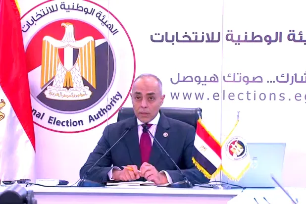 القاضي أحمد بنداري مدير الجهاز التنفيذي للهيئة الوطنية للانتخابات خلال مؤتمر صحافي (لقطة مثبتة)