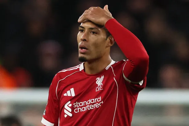 Football - Premier League - Liverpool v Nottingham Forest - Anfield, Liverpool, Britain - November 22, 2025 Liverpool's Virgil van Dijk reacts. (Reuters)
