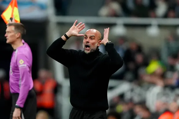 22 November 2025, United Kingdom, Newcastle: Manchester City manager Pep Guardiola reacts during the English Premier League soccer match between Newcastle United and Manchester City at St James' Park. Photo: Owen Humphreys/PA Wire/dpa