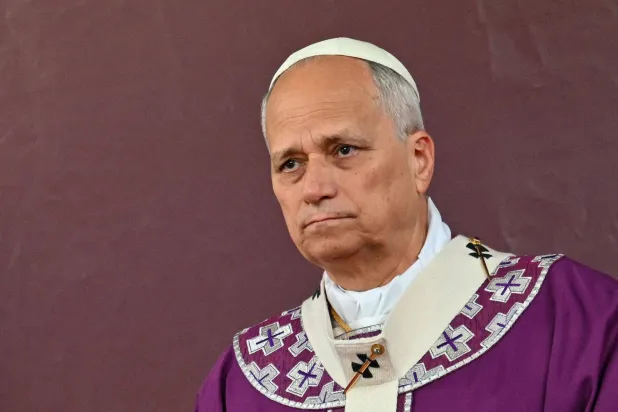 Pope Leo XIV leads the All Souls' Day holy mass as part of the commemoration of all the faithful departed at the Verano Monumental Cemetery, in Rome on November 2, 2025. (Photo by Andreas SOLARO / AFP)