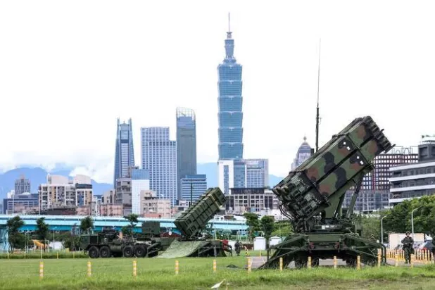 Air Force Patriot missile systems are deployed at a local park during Taiwan's annual Han Kuang military exercise in Taipei on July 11, 2025. (FILE/AFP)
