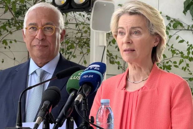 رئيس المجلس الأوروبي أنطونيو كوستا ورئيسة المفوضية الأوروبية أورسولا فون دير لاين يُدليان ببيان بعد المحادثات غير الرسمية بين رؤساء حكومات الاتحاد الأوروبي بشأن أوكرانيا في قمة الاتحاد الأوروبي وأفريقيا في لواندا بأنغولا 24 نوفمبر 2025 (د.ب.أ)